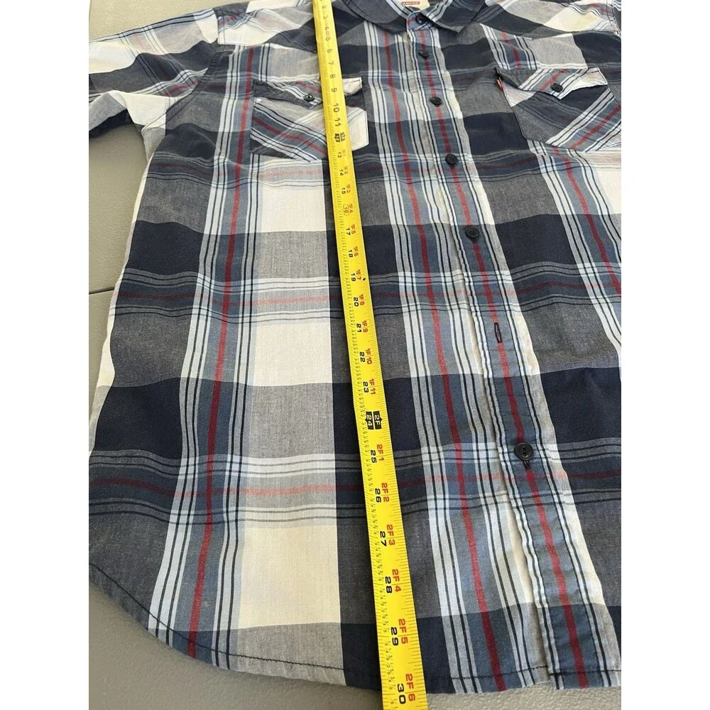 Levi's Men's  Polo Shirt XL  Plaid Blue White Short Sleeve Button-down Cotton